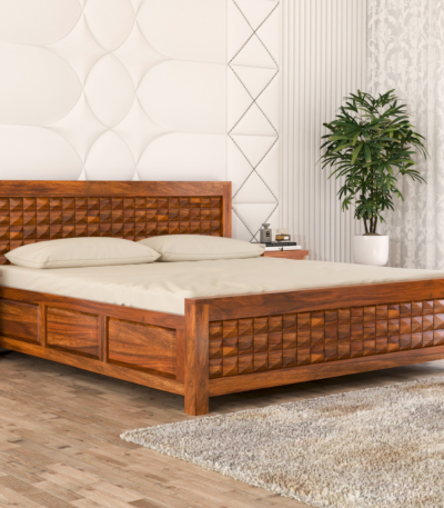 Material: 100% Solid Sheesham Wood Finish: Lacquer-polished to highlight natural grain Design: Sturdy frame with headboard and box storage Storage: Yes – Built-in box storage Available Sizes: Queen and King External Dimensions: 75″ (Length) × 84″ (Depth) × 42″ (Height) Mattress Size: 72″ × 78″ Wood Treatment: Seasoned and treated, termite- and borer-resistant Warranty: 12 months (covers manufacturing and pest-related issues) Assembly: Carpenter or self-assembly options available
