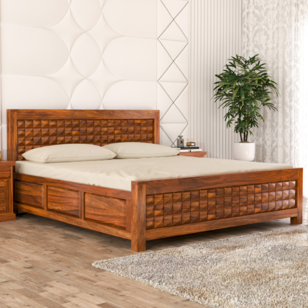 Material: 100% Solid Sheesham Wood Finish: Lacquer-polished to highlight natural grain Design: Sturdy frame with headboard and box storage Storage: Yes – Built-in box storage Available Sizes: Queen and King External Dimensions: 75″ (Length) × 84″ (Depth) × 42″ (Height) Mattress Size: 72″ × 78″ Wood Treatment: Seasoned and treated, termite- and borer-resistant Warranty: 12 months (covers manufacturing and pest-related issues) Assembly: Carpenter or self-assembly options available